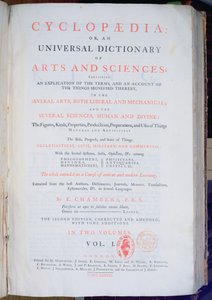 Frontispiz der Enzyklopädie: Ein Universalwörterbuch der Künste und Wissenschaften, Bd. I, von Ephraim Chambers, London, 1738 von English School