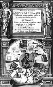 Frontispiz zu Robert Fludds Utriusque Cosmi Historia, Tractatus Secundus de Naturae Simia Sue Tecnica Macrocosmi, Frankfurt, 1624 von English School