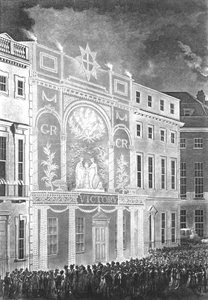 Versammlung auf dem Portman Square zur Beobachtung einer Illumination für den Frieden zwischen Großbritannien und Frankreich, 1806 von English School