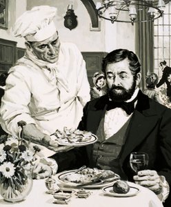 George Crum, Erfinder des Kartoffelchips, präsentiert seine Kreation von English School