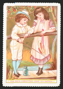 Mädchen und Junge angeln mit Rute von English School