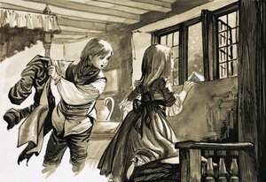Mädchen und Junge schauen in den Schnee