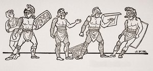 Gladiatoren, aus einer Wandmalerei in Pompeji, Illustration aus The Outline of History von H.G. Wells, Band I, veröffentlicht 1820 von English School