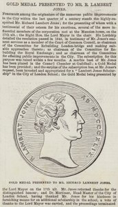 Goldmedaille überreicht an Mr. Richard Lambert Jones (Gravur)