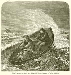 Grace Darling und ihr Vater auf dem Weg zum Wrack von English School