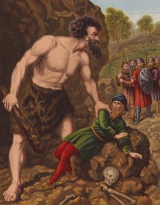 Großherz und seine Gefährten greifen Riese Slay-Good an (Farblithografie) von English School
