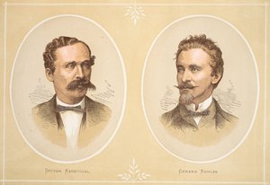 Gustav Nachtigal und Gerard Rohlfs, Illustration aus der Bildausgabe des Lebens und der Entdeckungen von David Livingstone von J. Ewing Richie, veröffentlicht von A. Fullarton & Co., 1876 von English School