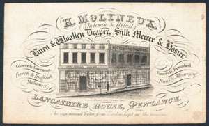 H Molyneux, Leinen- und Wollwarenhändler, Seidenhändler und Strumpfhändler, Visitenkarte von English School