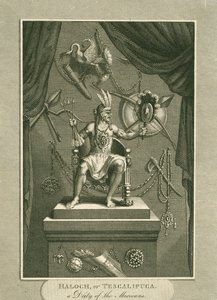 Haloch, oder Tescalipuca, eine Gottheit der Mexikaner, Illustration aus Die Welt: oder der gegenwärtige Zustand des Universums, eine allgemeine und vollständige Sammlung moderner Reisen und Reisen, von Cavendish