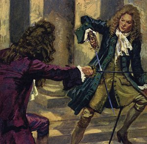 Händel und ein Komponist und Sänger namens Mattheson kämpften ein Duell mit Schwertern von English School