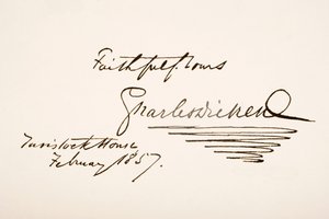 Handschrift und Unterschrift von Charles Dickens, 1857