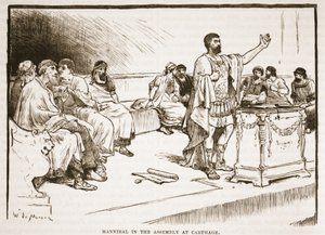 Hannibal in der Versammlung in Karthago von English School