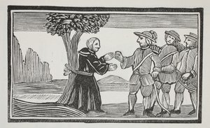 Er band den Abt an einen Baum, Illustration aus Chap-books des achtzehnten Jahrhunderts von John Ashton, veröffentlicht 1882