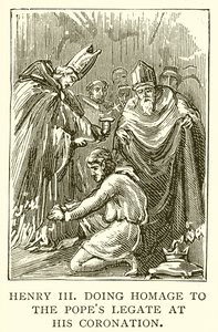 Heinrich III. huldigt dem päpstlichen Legaten bei seiner Krönung von English School