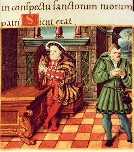 Heinrich VIII. spielt Harfe mit seinem Narren Wil Somers, aus dem Psalter des Königs von English School