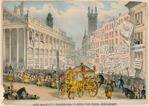Ihre Majestät schreitet zur Eröffnung der Royal Exchange, London von English School