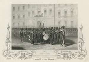 Ihre Majestät verabschiedet sich von den Fusilier Guards von English School