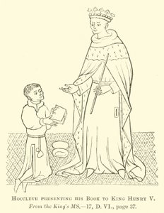 Hoccleve überreicht sein Buch König Heinrich V. von English School
