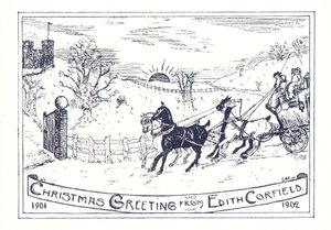 Pferd und Kutsche reisen zum Schloss, Weihnachtskarte von English School