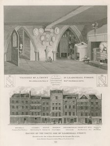 Häuser auf der Nordseite der Leadenhall Street, errichtet auf dem Gelände der durch das große Feuer von 1765 zerstörten Gebäude von English School