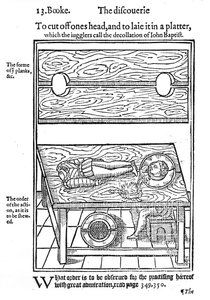 Wie man seinen Kopf abschneidet und auf eine Platte legt, 1584 (Holzschnitt)