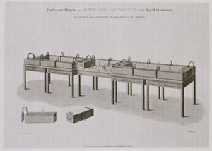 Humphry Davys (1778-1829) galvanisches Apparatur an der Royal Institution, veröffentlicht 1808