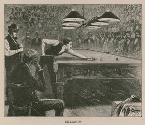 Illustration, die Männer beim Billardspielen darstellt von English School