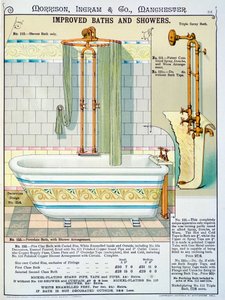 Verbesserte Bäder und Duschen aus einem Katalog von Sanitärartikeln, produziert von Morrison, Ingram & Co., Manchester, veröffentlicht um 1890 von English School