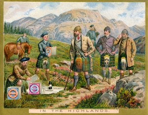 In den Highlands, eine Werbekarte für Huntley & Palmers Biscuits, ca. 1890