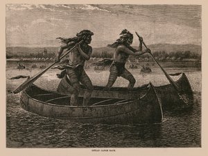 Indianer-Kanu-Rennen (Gravur) von English School