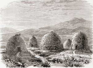 Bewohnte Hütten auf Uig, Insel Lewis in den Äußeren Hebriden im Jahr 1859, aus 