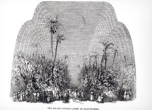 Innenansicht des Großen Konservatoriums in Chatsworth, 1843 von English School