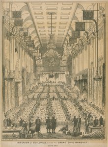 Innenraum der Guildhall während des großen städtischen Banketts, 9. November 1837 von English School