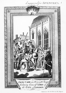 Jack Cade (gest. 1450) in der Regierungszeit von Heinrich VI. erklärt sich zum Herrn der Stadt London, graviert für Spencer