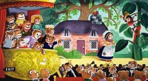 Hans und die Bohnenranke, beobachtet von Teddybären von English School