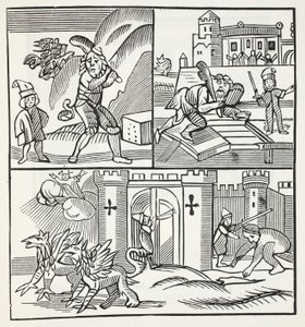 Jack und die Riesen, Illustration aus Chap-books des achtzehnten Jahrhunderts von John Ashton, veröffentlicht 1882 von English School