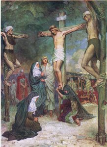 Jesus am Kreuz, aus dem Bibelbilderbuch, veröffentlicht von Thomas Nelson, ca. 1950