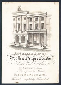 John Allin Jones, Wollwarenhändler und Schneider, Hutmacher und Strumpfhändler, Visitenkarte