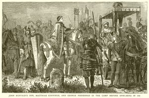 Johann Hunyadis Sohn, Matthias Corvinus, und Georg Podiebrad im Lager vor Spielberg im Jahr 1468 von English School