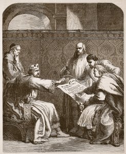Johann verweigert die Unterzeichnung der Artikel der Barone, Illustration aus Cassells Illustrierter Geschichte Englands von English School