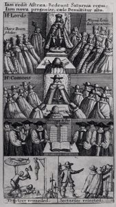 König Karl II. (1630-85) mit den Häusern des Parlaments, 1660 von English School