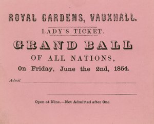 Damenkarte, Vauxhall-Gärten, London, für den 2. Juni 1854 von English School