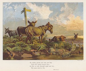 Landschaft mit Eseln und Vögeln (Farblithografie) von English School