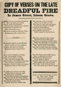 Flugblatt mit Versen zu einem Feuer in der James Street, Lisson Grove, London von English School