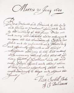 Brief von Henry Scobell, 20. Juni 1648 von English School