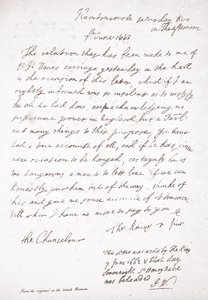Brief von Charles II. an den Kanzler Lord Clarendon, 7. Juni 1662 von English School