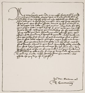 Brief von Cranmer an Cromwell, in dem er ihm für die Erlangung der königlichen Autorität für Matthews englische Bibel dankt, 1537, aus Die Kirche von England: Eine Geschichte für das Volk von H.D.M. Spence-Jones, veröffentlicht um 1910 von English School