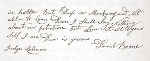 Brief von Daniel Boone an Richter John Cobren, Original datiert 5. Oktober 1809 von English School
