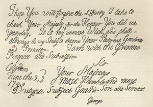 Brief von George III. an seinen Großvater den König, 23. Juni 1749, veröffentlicht in 