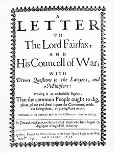 Brief an Lord Fairfax von Gerrard Winstanley im Namen der Diggers auf St. George Hill, Surrey, gedruckt 1649 von English School